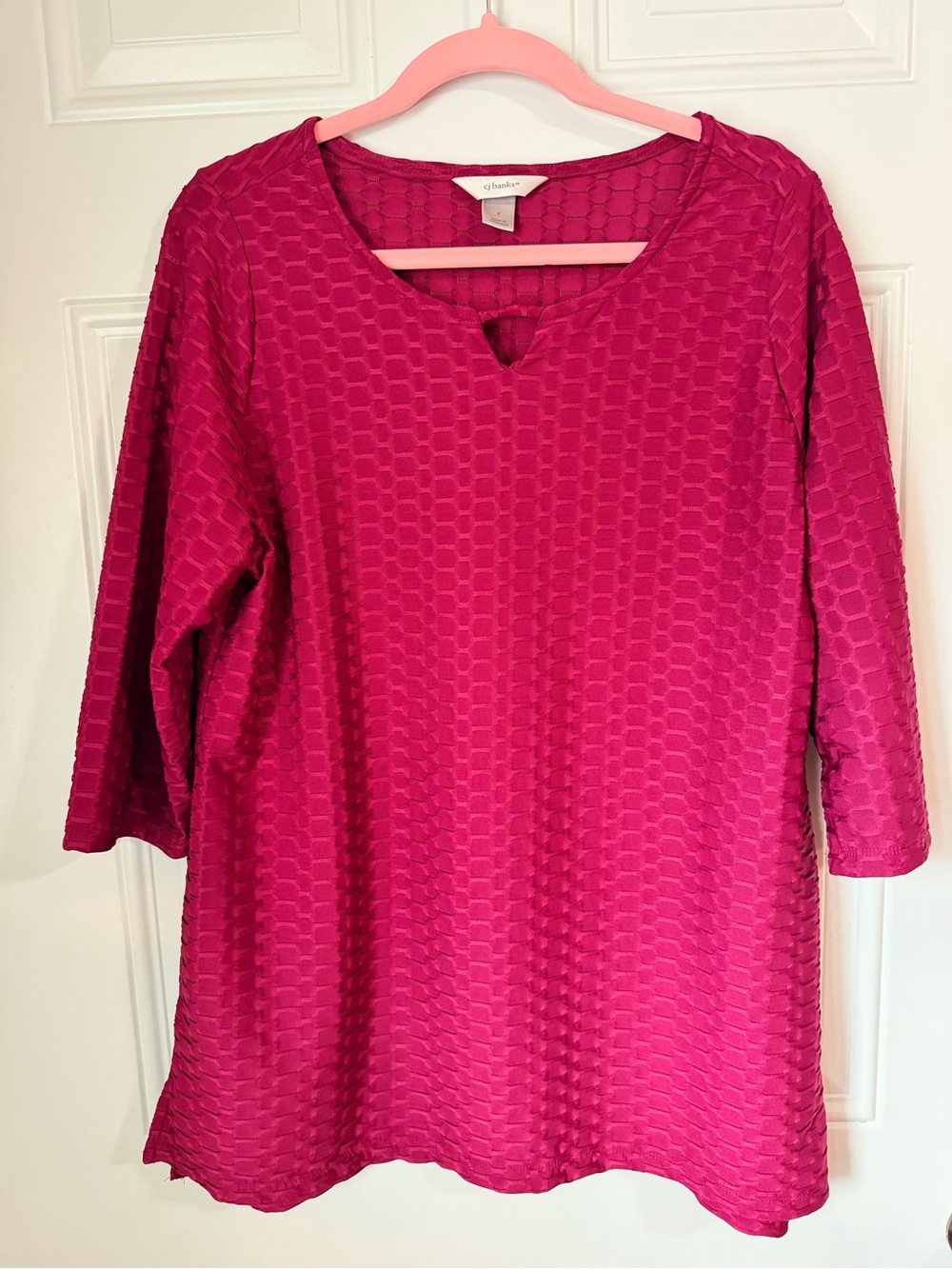 CJ Banks Fuchsia Textured V-Notch Tunic